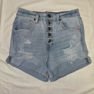 Light blue ripped high waisted shorts